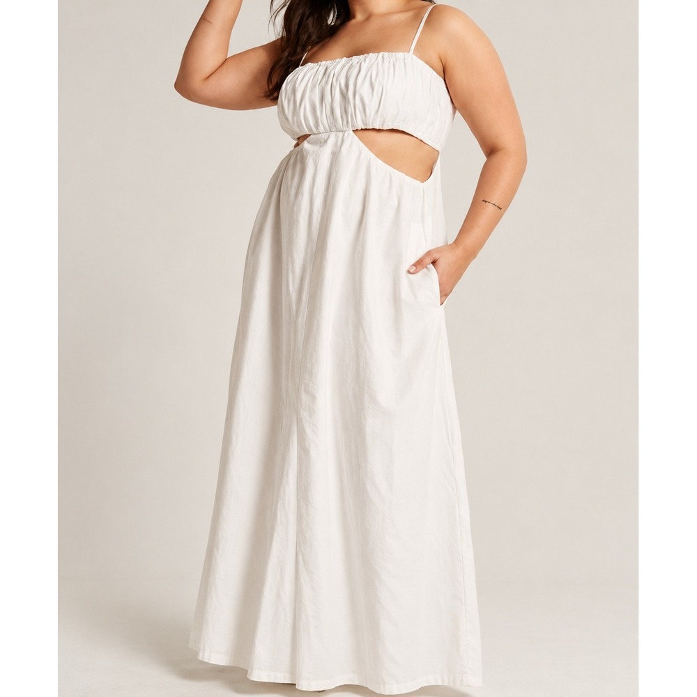Abercrombie & Fitch Womens Bubble Top Maxi Dress White LP Cutout Bridal Coquette